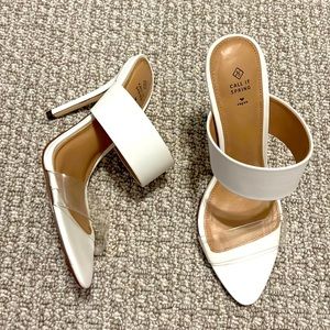 🟢 White Clear Strap PVC ? Call It Spring Vegan Heels Shoes 6